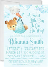 teddy bear baby shower invitations pastel blue design for boys