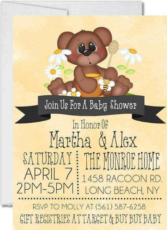 teddy bear baby shower invitations rustic daisy design