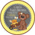 teddy bear baby shower sticker with honey pot bees and yellow daisy floral accents on chalkboard background