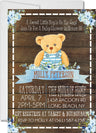 teddy bear boy shower invitations wood background theme
