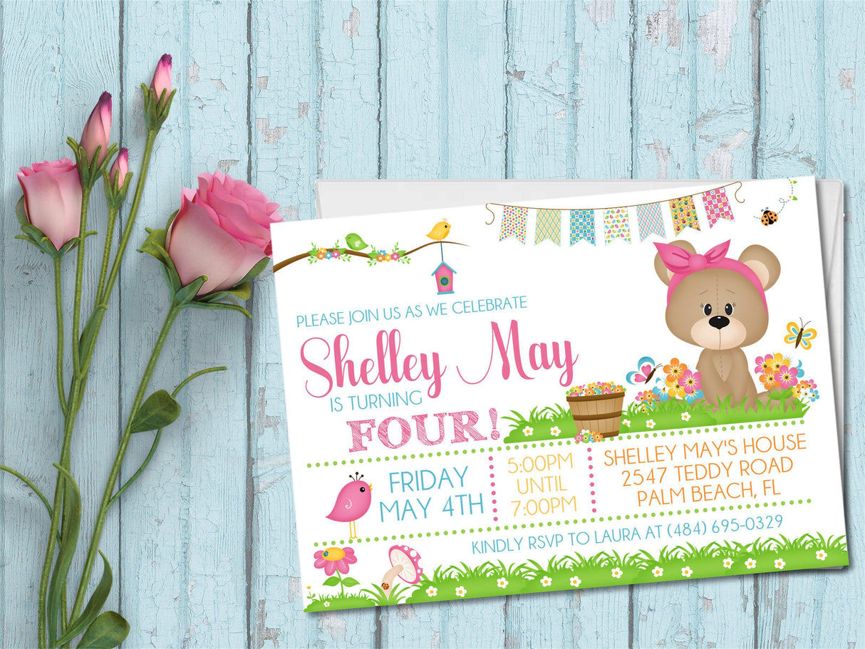 teddy bear invitation cards spring birthday party style