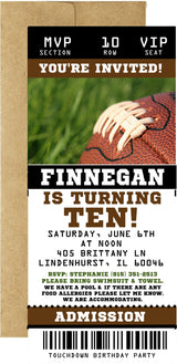 Football Birthday Party Ticket Invitations