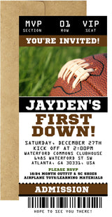 Football Birthday Party Ticket Invitations