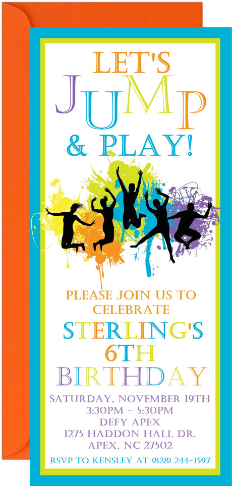Trampoline Park Birthday Party Ticket Invitations