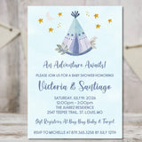 tribal adventure baby shower invitations gold star theme