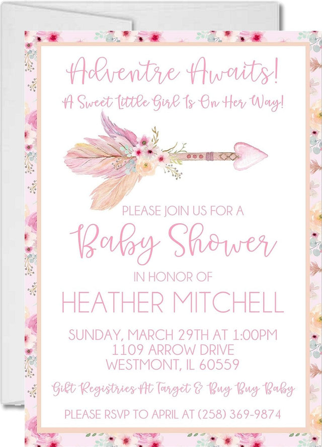 tribal arrow baby shower invitations pink boho design
