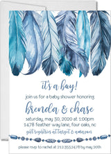 tribal blue feather baby shower invitations bohemian theme