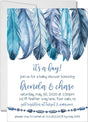 tribal blue feather baby shower invitations bohemian theme