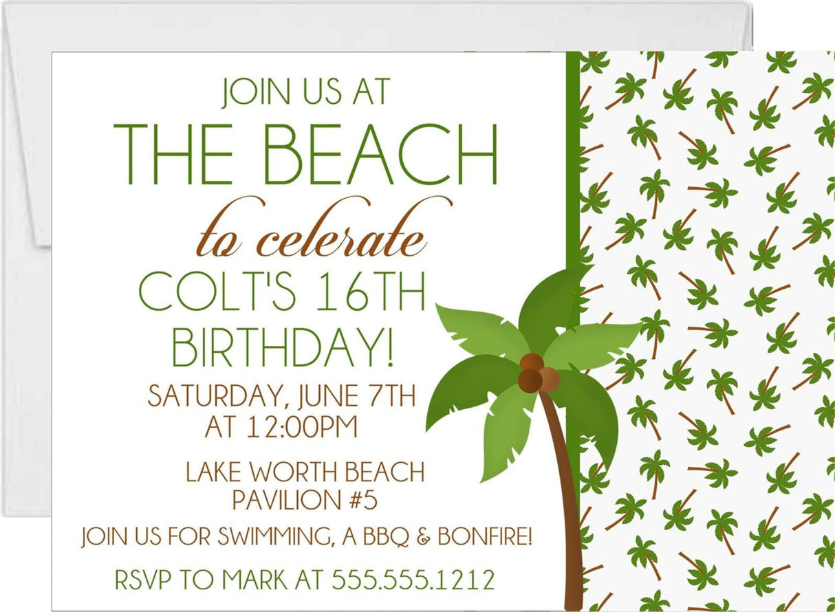 tropical beach birthday invitations palm tree seaside theme