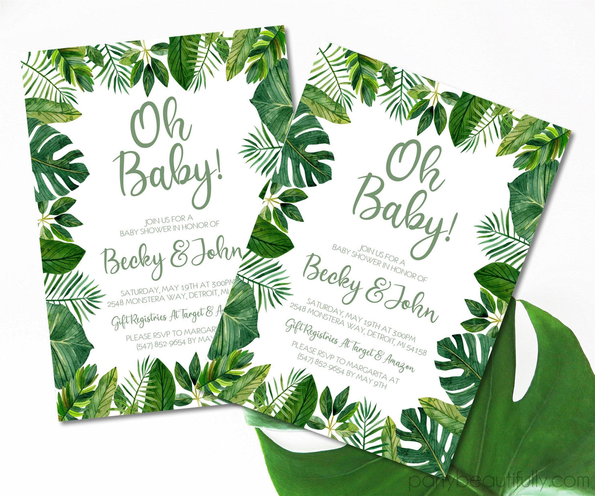 tropical greenery invitation cards neutral botanical style