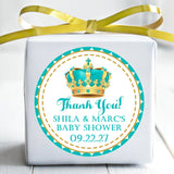 turquoise and gold royal crown baby shower sticker