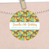 turquoise and orange floral birthday sticker