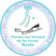 turquoise ice skating birthday sticker with figure skates and snowflake background