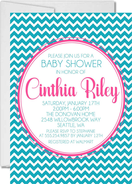 turquoise pink zig zag invitation cards geometric contemporary style