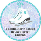 turquoise winter party favor sticker with ice skates design