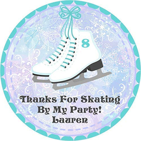 turquoise winter party favor sticker with ice skates design