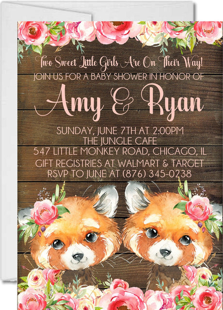 twin fox baby shower invitations rustic wood forest theme
