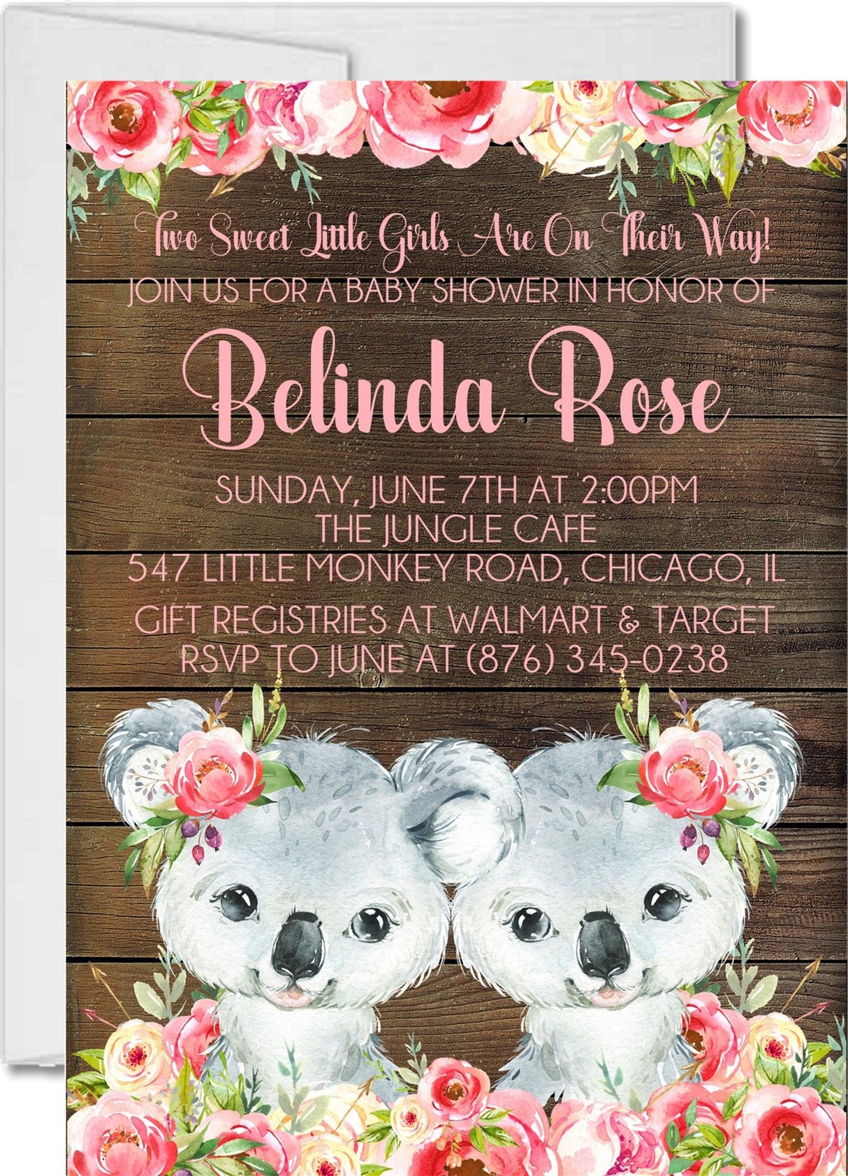 twin koala baby shower invitations watercolor woodland theme