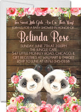 twin panda baby shower invitations girls pink rustic theme