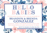 twin sip and see invitations blue blush floral design