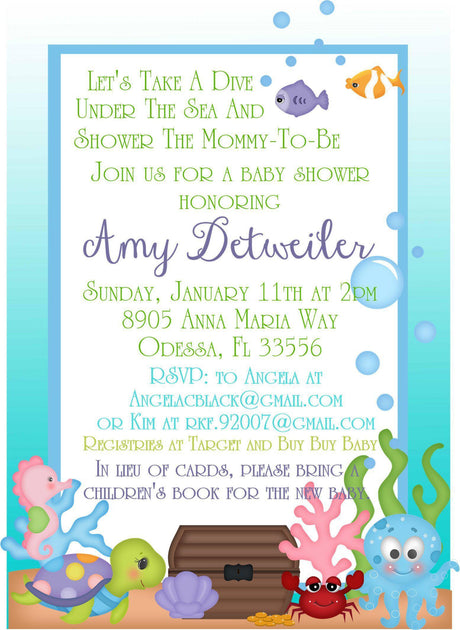 under the sea baby shower invitations colorful ocean animal design