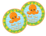 under the sea baby shower sticker with orange octopus and starfish
