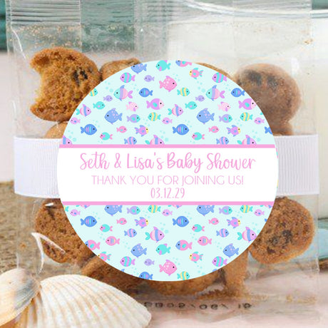 under the sea baby shower sticker with pink lettering