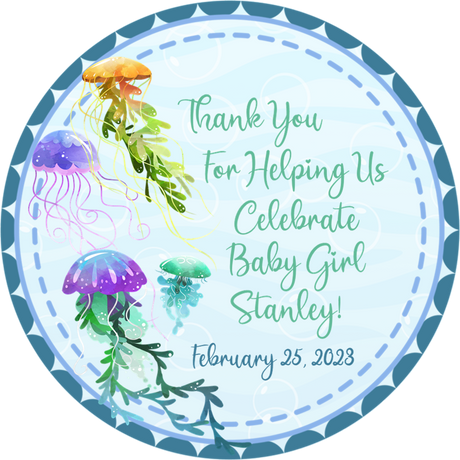 Under the Sea Baby Shower Stickers – Jellyfish Ocean Theme Favor Labels