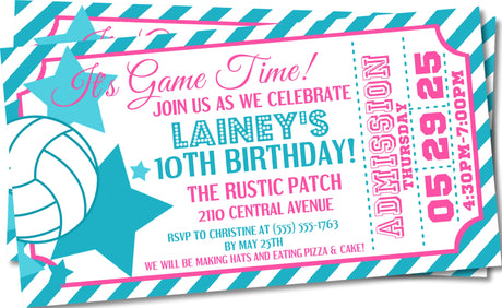 volleyball ticket birthday invitations