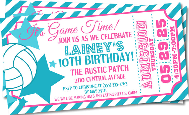 volleyball ticket birthday invitations