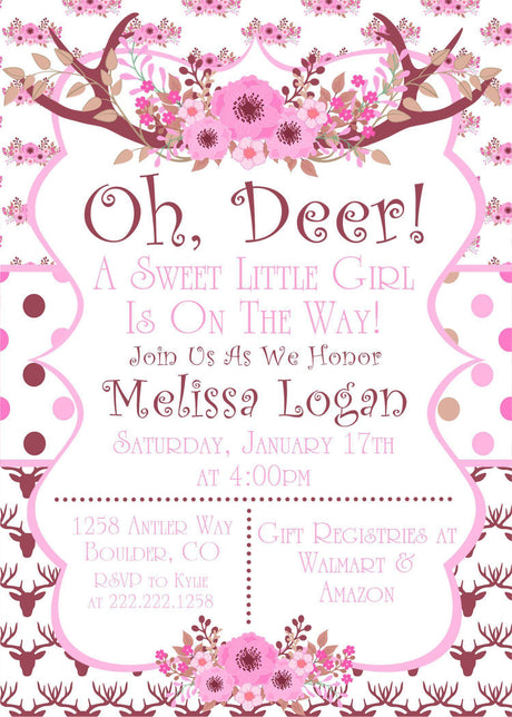 watercolor antler invitation cards pink woodland style