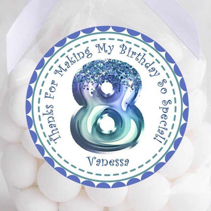 watercolor blue birthday favor label