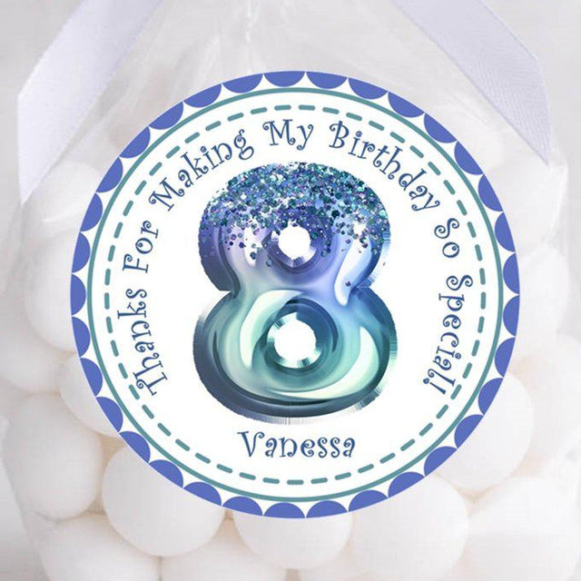watercolor blue birthday favor label