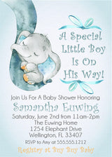 watercolor elephant baby shower invitations soft blue theme