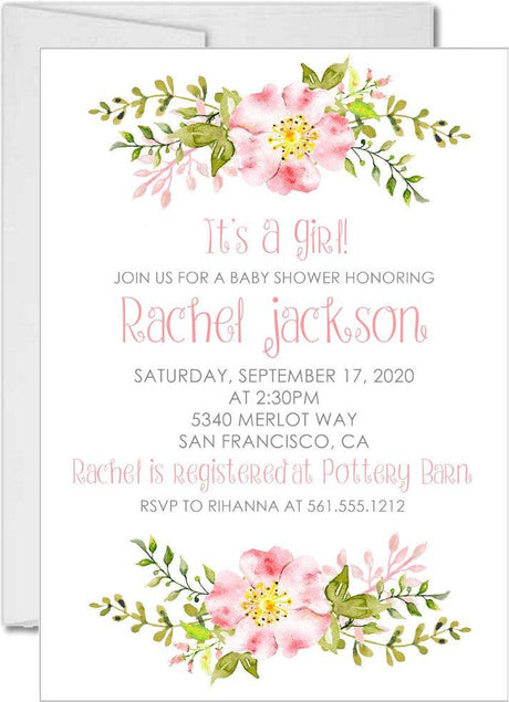 watercolor flower baby shower invitations greenery garden theme