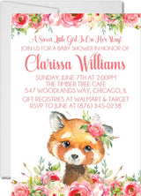 watercolor fox invitation cards woodland animal floral style