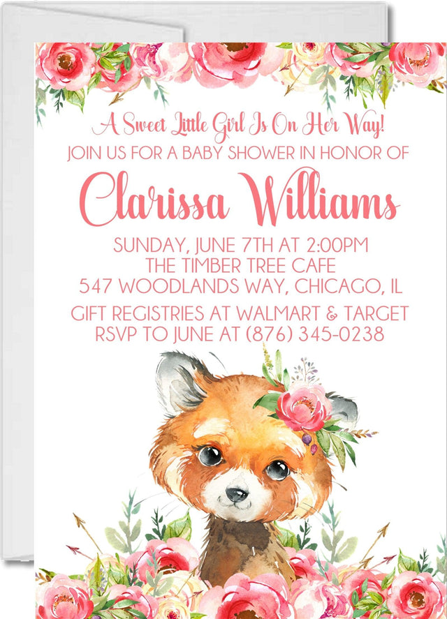 watercolor fox invitation cards woodland animal floral style