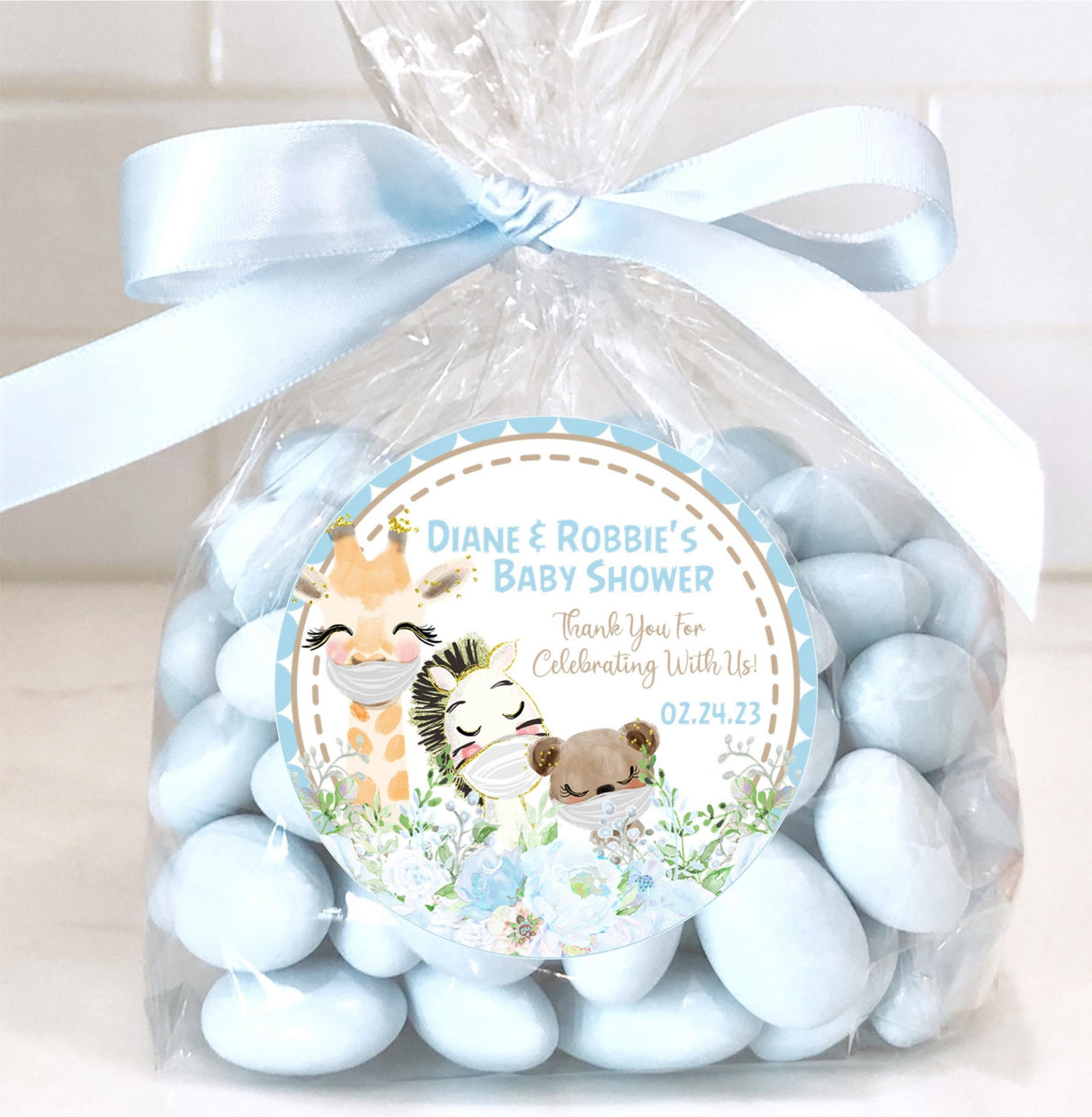 watercolor giraffe zebra bear baby shower favor label