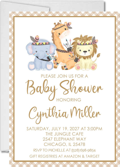 watercolor safari animal baby shower invitations woodland theme