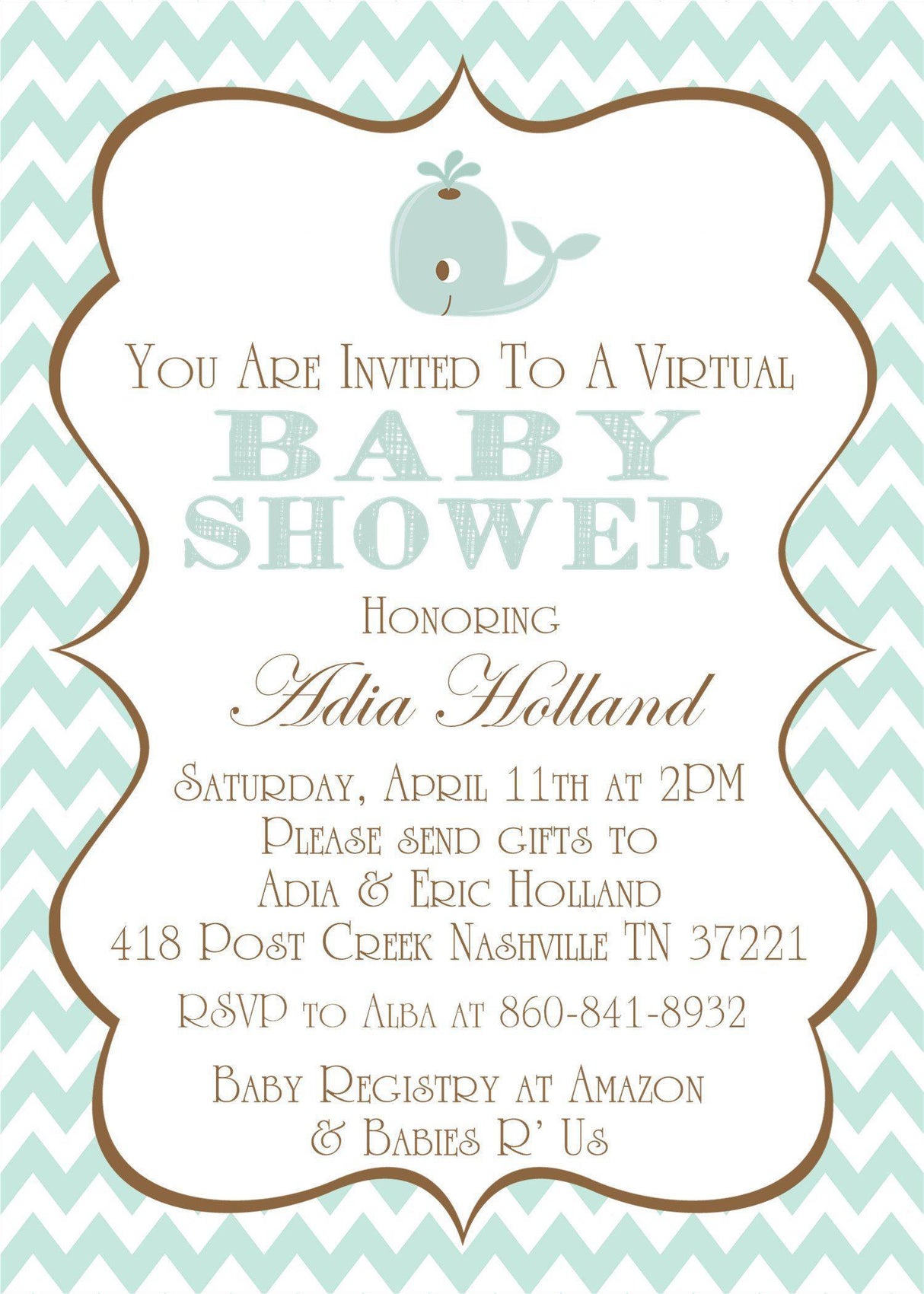 whale baby shower invitations mint chevron design