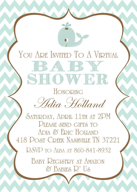 whale baby shower invitations mint chevron design