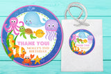 whale octopus turtle fish birthday sticker design