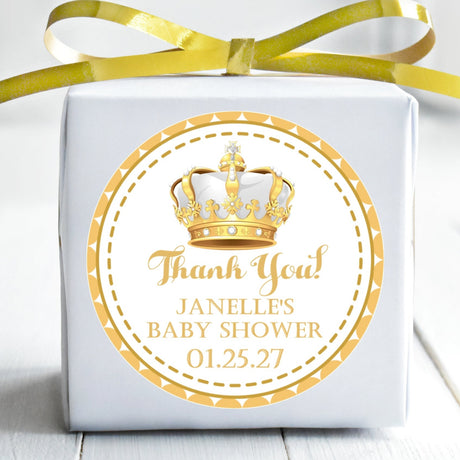 white and gold royal crown baby shower sticker
