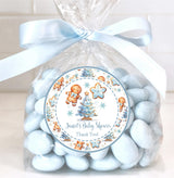 winter baby shower favor label in blue theme