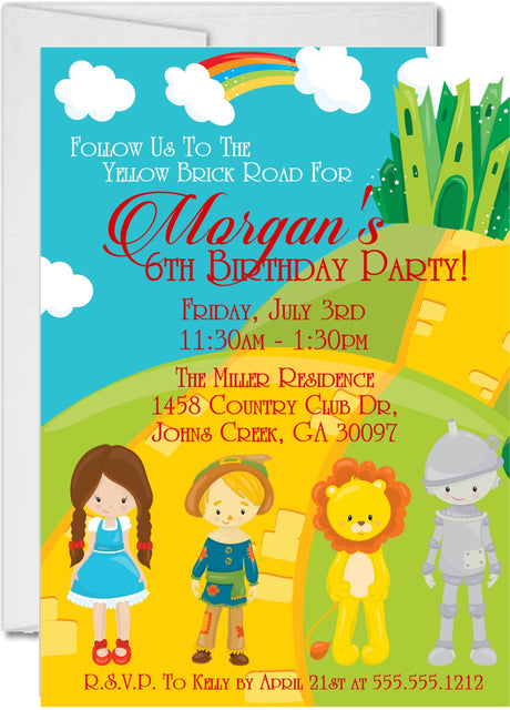 wizard of oz birthday party invitations yellow brick road design