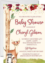 woodland baby shower invitations deer raccoon floral design