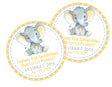 Watercolor elephant baby shower favor sticker – yellow safari theme