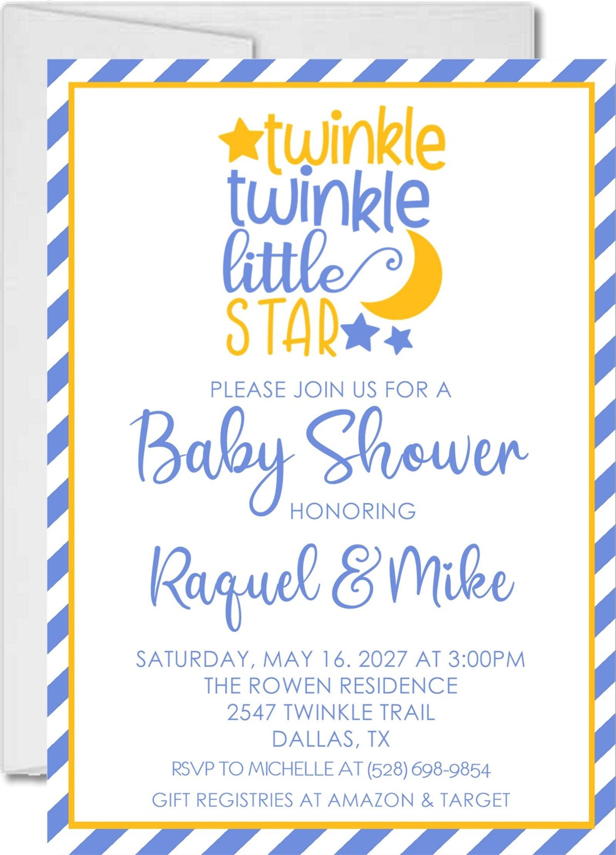 yellow blue star baby shower invitations celestial theme