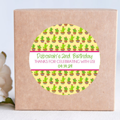yellow cactus pattern birthday sticker design