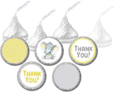 Yellow elephant safari baby shower candy stickers – gender neutral design